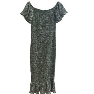 PETAL & PUP Claire Shirred BodyCon Off the Shoulder Floral Midi Dress, Size 6‎